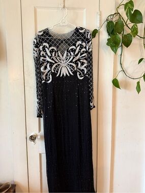 laurence kazar new york silk dress Vintage Laurence Kazar New York Beaded 100% Silk Cocktail Dress Fringe Hem  M